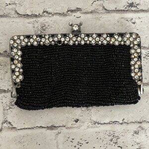 Vintage Clara Studio Inc Black Beaded Rhinestone Coin Purse